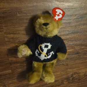 Ty Salty Bear with Navy Anchor Knit Sweater